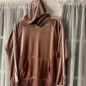 Liana Velvet Pullover Hoodie with White Stripes on Sleeves Women’s Size X-Small